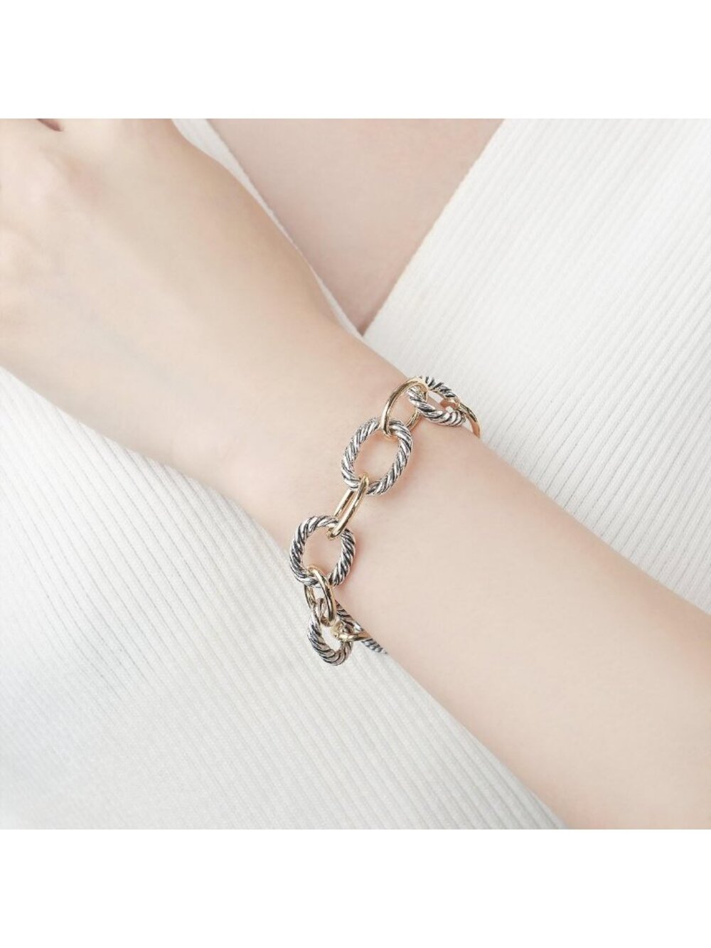 Two-Tone Twisted Cable Chain Bracelet for Women - Stylish Jewelry Gift for - Picture 4 of 6